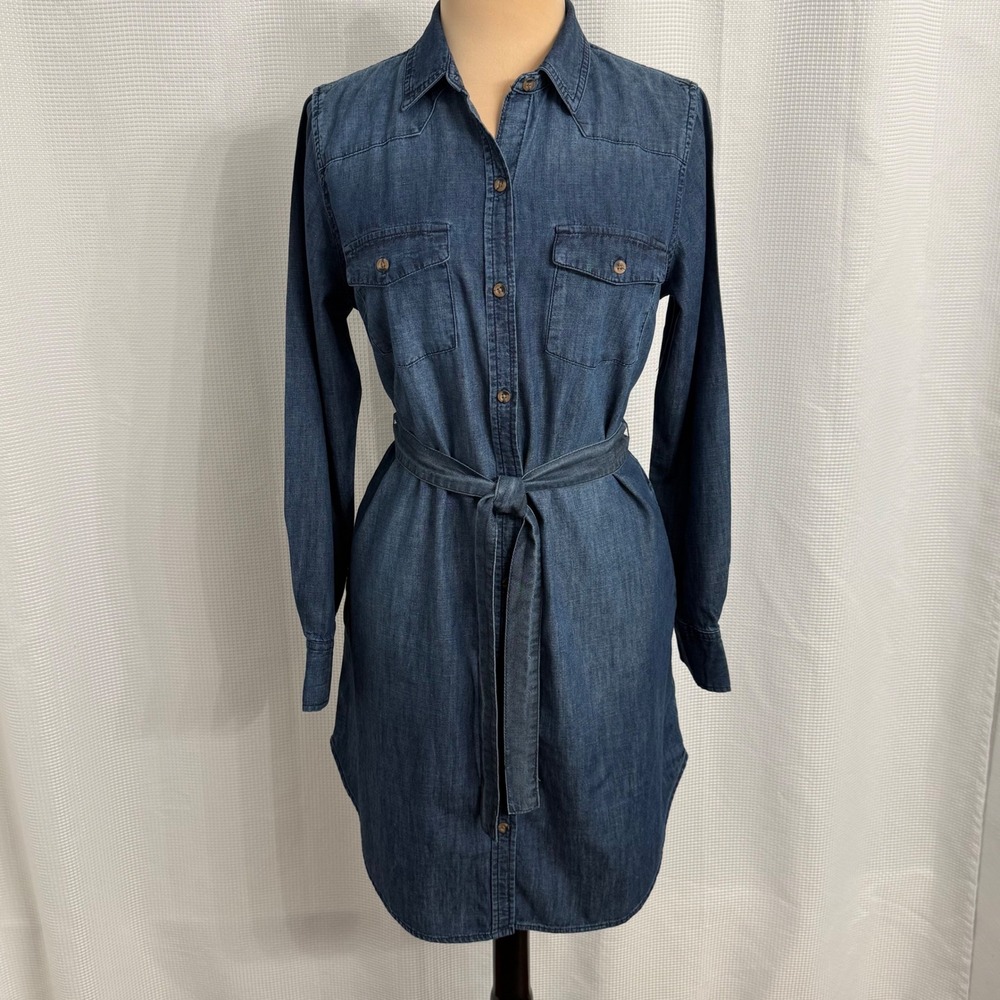 Merona Long Sleeve Button-Down Front Classic Denim Shirt Dress - Picture 1 of 10